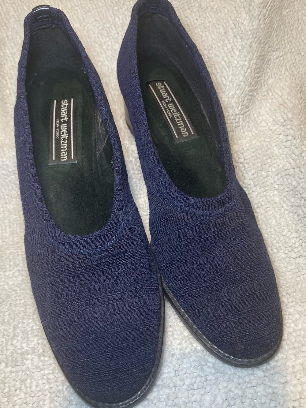 Stuart Weitzman Navy Knit Slip-On Pumps